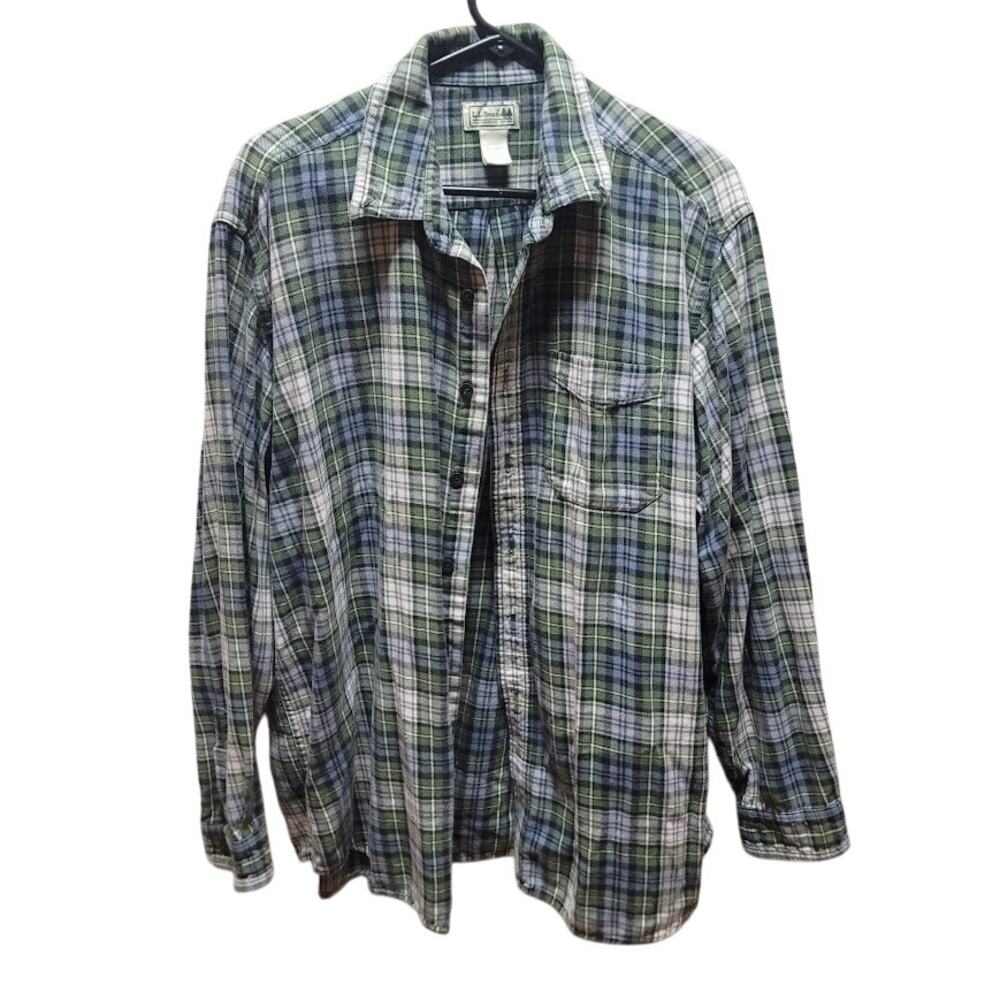 Vintage L.L. Bean plaid blue green cream XL mens button up shirt Cotton western